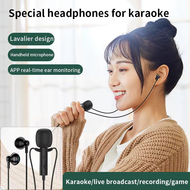 For Live Broadcast Karaoke with Clip Lapel Mic Earphones Portable 3.5mm In-ear Headsets Surround Sound Headphones with HD Mic