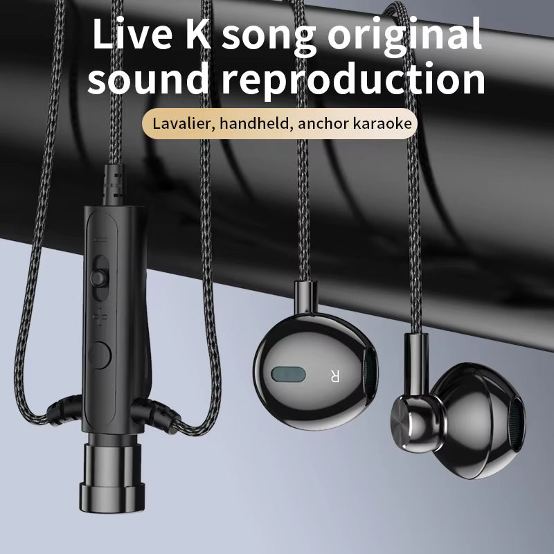 For Live Broadcast Karaoke with Clip Lapel Mic Earphones Portable 3.5mm In-ear Headsets Surround Sound Headphones with HD Mic