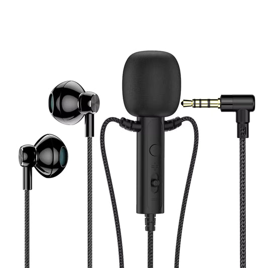 For Live Broadcast Karaoke with Clip Lapel Mic Earphones Portable 3.5mm In-ear Headsets Surround Sound Headphones with HD Mic