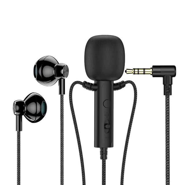 For Live Broadcast Karaoke with Clip Lapel Mic Earphones Portable 3.5mm In-ear Headsets Surround Sound Headphones with HD Mic