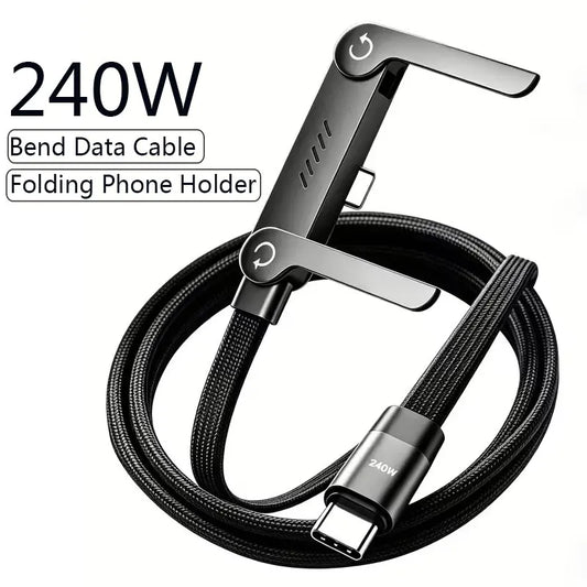 240W PD Fast Charging Type C to Type C Cable USB C to Type C Cable with Foldable Stand Phone Holder