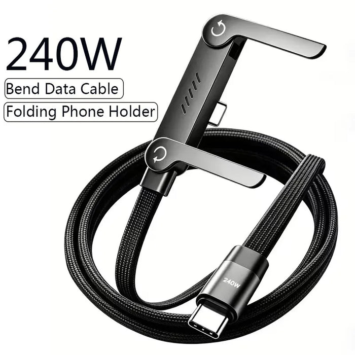 240W PD Fast Charging Type C to Type C Cable USB C to Type C Cable with Foldable Stand Phone Holder