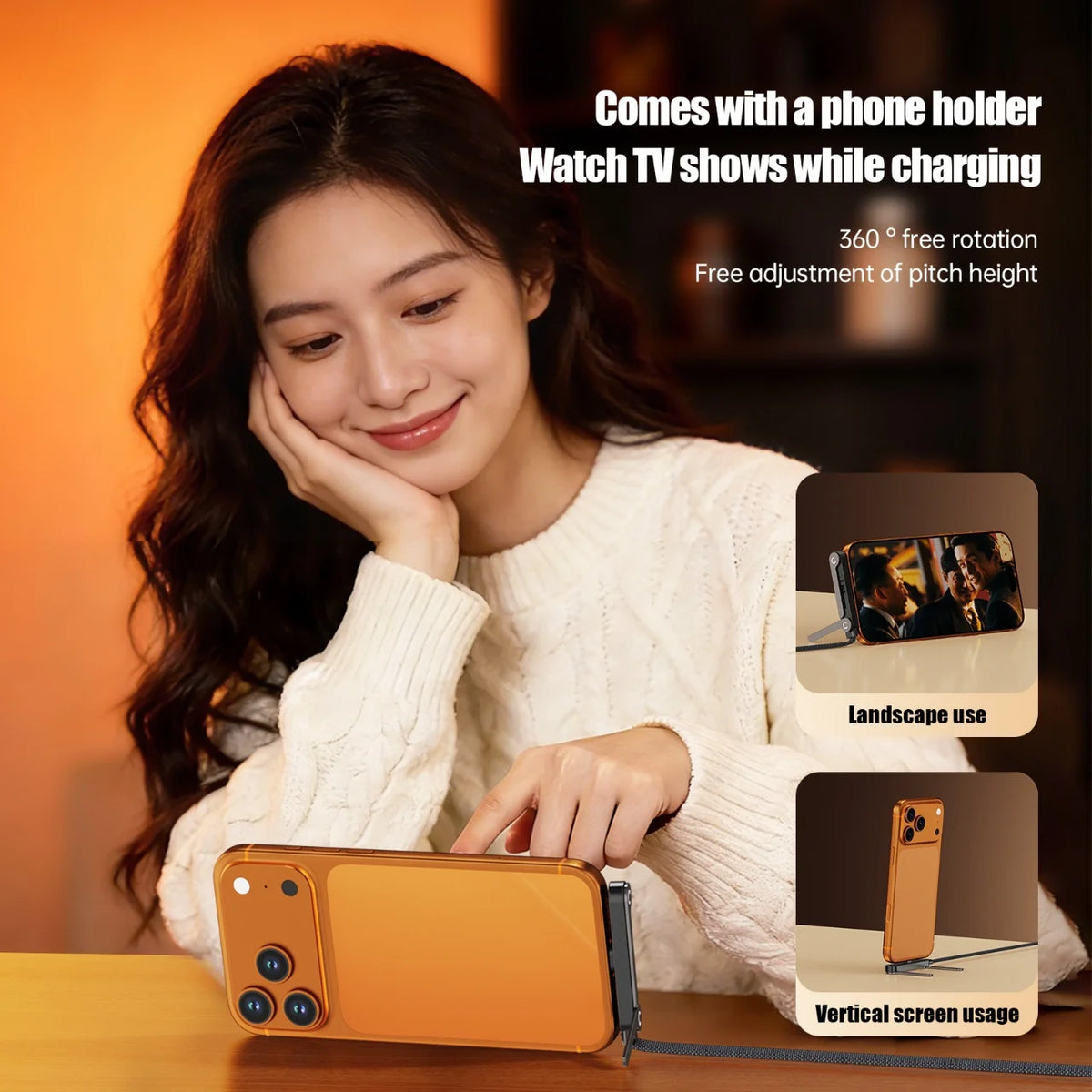 240W PD Fast Charging Type C to Type C Cable USB C to Type C Cable with Foldable Stand Phone Holder