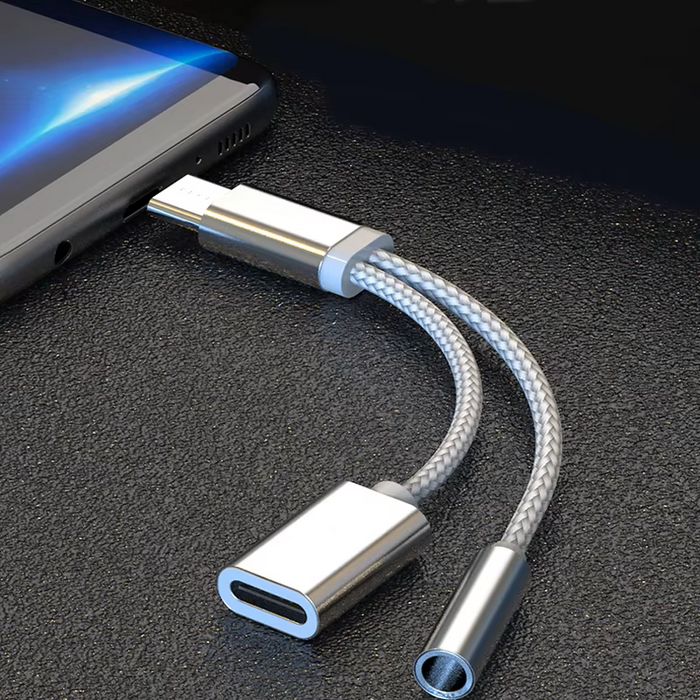 2 In 1 USB Type C Charging Cable Type-C Convertor 3.5mm Audio